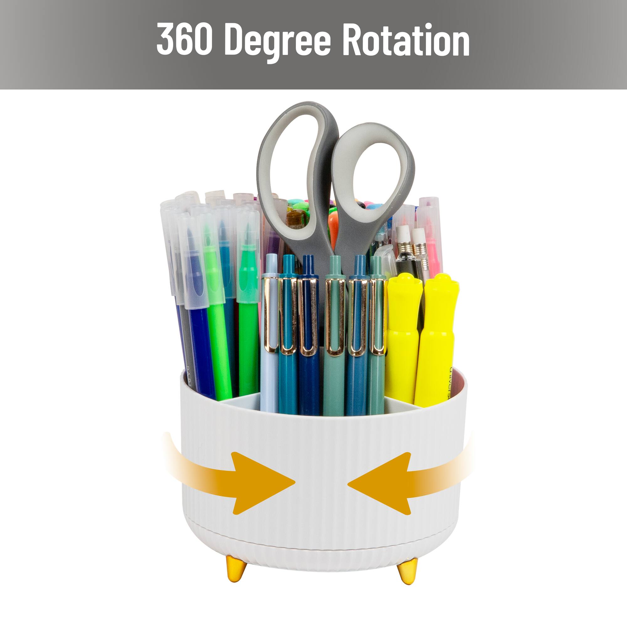 Mind Reader Rotating Pen Cup, 5-Compartment Accessory Holder for Desk Supplies